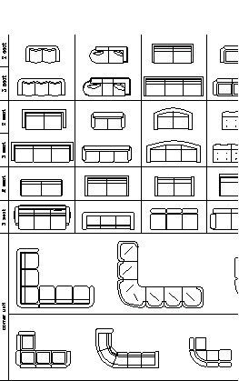 Furniture CAD Blocks: sofas and armchairs in elevation view