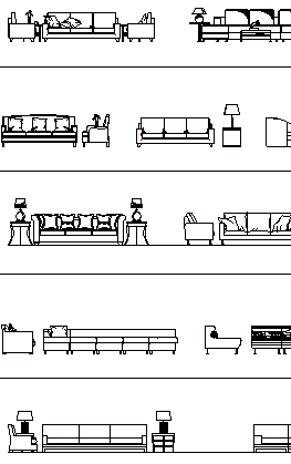 sofas and armchairs elevation cad blocks