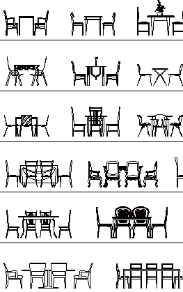 Tables and chairs elevation cad blocks