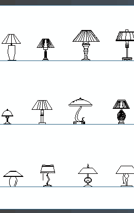 table lamps in elevation and plan view cad blocks
