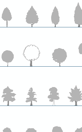 simple trees elevation color grey cad blocks